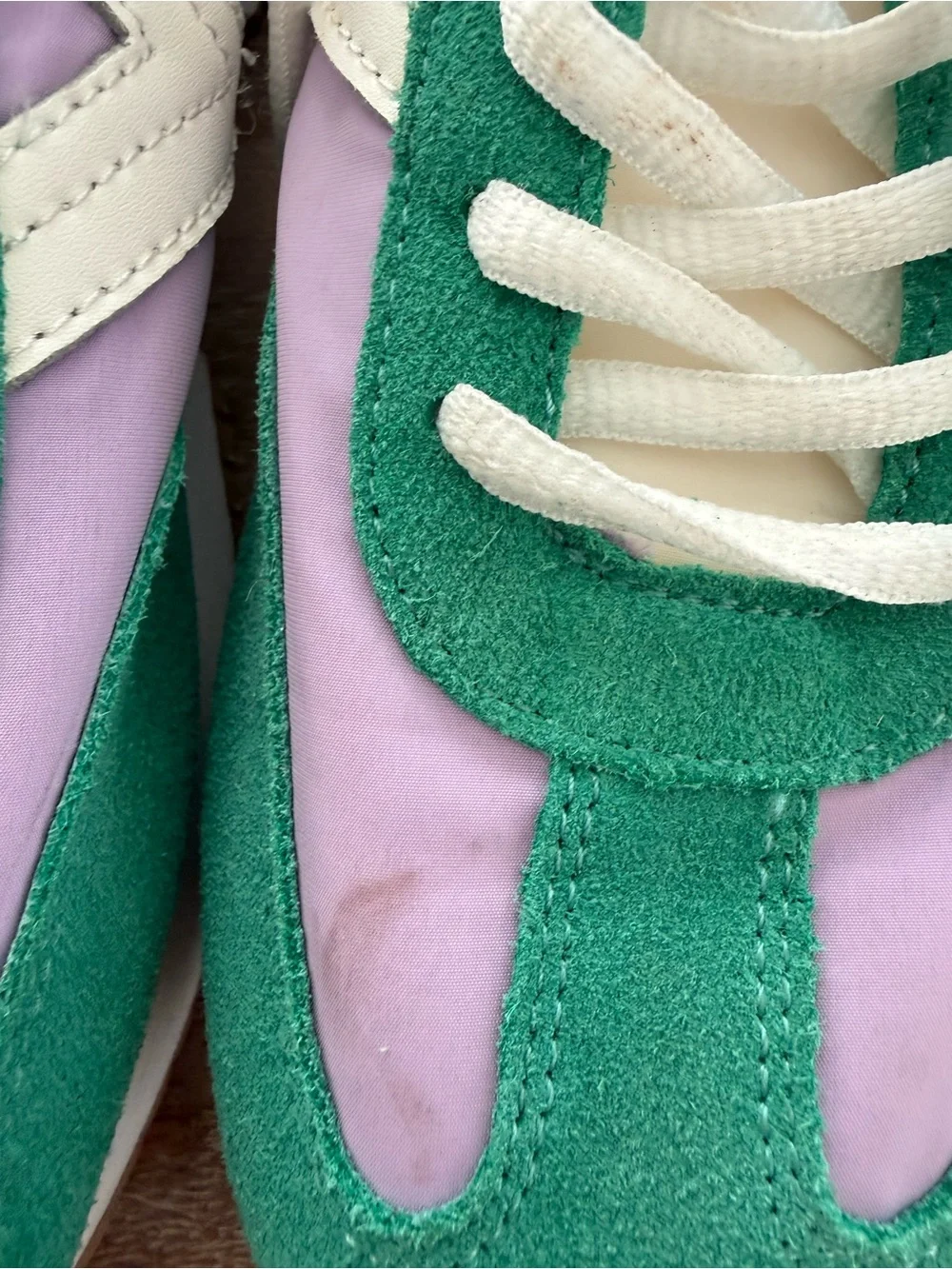 Women's Retro-Style Lace-Up Sneakers in Green, Lavender & Cream